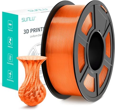 SUNLU Filamento per stampante 3D  PLA+, filamento 3D PLA PLUS con robustezza migliorata compatibile con stampanti 3D, precisione dimensionale +/- 0,02mm, bobina da 1kg (2,2 LBS), arancione trasparente