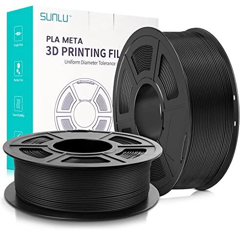 SUNLU Meta PLA Filamento 1.75mm, Neatly Wound PLA Meta Filamento, Durezza, Migliore Liquidità, Stampa Veloce per Stampante 3D, Precisione Dimensionale +/- 0.02 mm, 2KG (4.4lbs), Nero+Nero