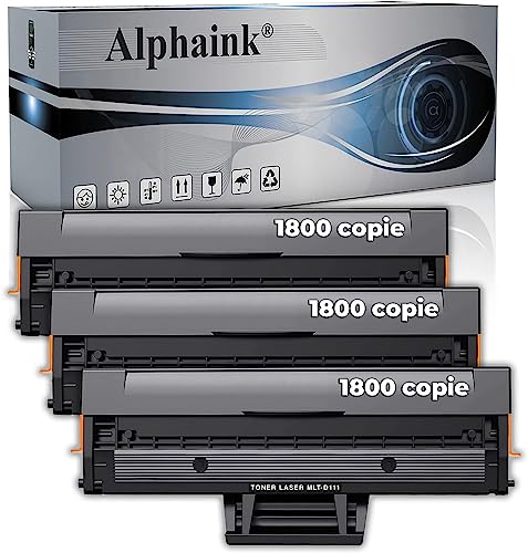alphaink 3 Toner Compatibili con Samsung MLT-D111 MLT-D111S stampanti Samsung SL M2026W M2020W M2020 M2022 M2022W Xpress M2026 M2070 M2070F M2070FW M2071FH M2078 versione da 1800 copie l'uno (3 Neri)