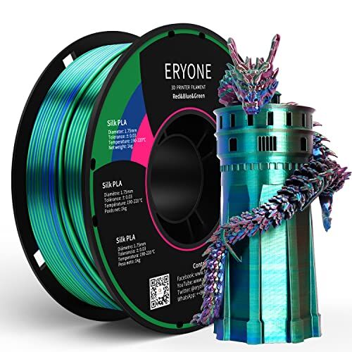 ERYONE Filamento PLA Seta Tricolore 1,75 mm, Filamento Stampante 3D FDM 1 kg (2,2 libbre), Precisione Dimensionale +/- 0,03 mm, Seta Rosso Blu e Verde