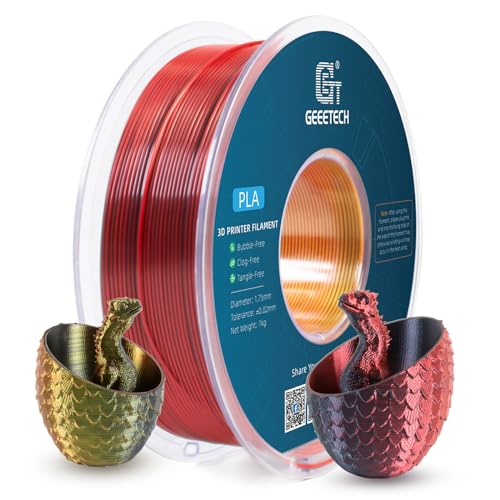 GEEETECH Tricolor Silk Filamento PLA 1,75 mm, filamento per stampante 3D, 1 KG/bobina, colore rosso seta oro nero