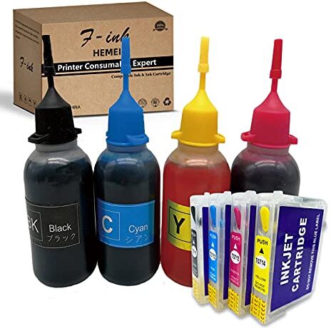 F-INK Kit di ricarica inchiostro ricaricabile compatibile Per Epson T1295, lavorare con BX535WD BX625FWD BX630FW BX635FWD WF-7015 WF-7515 WF-7525 WF-3520DWF WF-3010DW WF-3540DTWF WF-3530DTWF stampanti