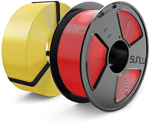 SUNLU Meta PLA Filamento 1.75mm, MasterSpool Filamento PLA Meta per Stampante 3D, Bobina Riutilizzabile Ecologica, Stampa Veloce, Precisione Diametro +/- 0,02 mm, 1kg Bobina, Totale 2kg, Rosso+Giallo