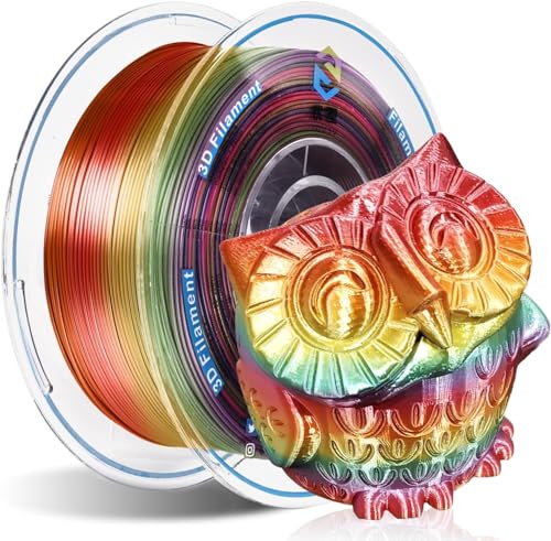Yousu Filamento PLA Silk Rainbow Shiny Multicolor 3D Printer Filamento 1.75mm 1kg Strong Bonding and Overhang Performance. Compatibile con Most of 3D Printer