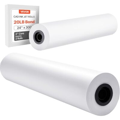 VEVOR Rotoli Carta Plotter, Rotolo per Stampe Compatibile con Plotter da 9,07 kg Ideali per Disegni CAD Piani Tecnici Mappe GIS Progetti Architettonici Carta, 2 Pezzi Lunghezza 91,4 m VEVOR Rotoli Carta Plotter, Rotolo per Stampe Compatibile con Plotter da 9,07 kg Ideali per Disegni CAD Piani Tecnici Mappe GIS Progetti Architettonici Carta, 2 Pezzi Lunghezza 91,4 m