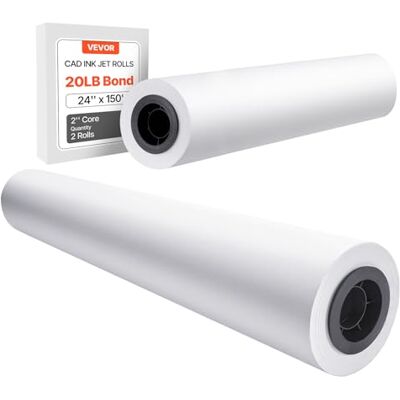 VEVOR Rotoli Carta Plotter, Rotolo per Stampe Compatibile con Plotter da 9,07 kg Ideali per Disegni CAD Piani Tecnici Mappe GIS Progetti Architettonici Carta, 2 Pezzi Lunghezza 45,7 m VEVOR Rotoli Carta Plotter, Rotolo per Stampe Compatibile con Plotter da 9,07 kg Ideali per Disegni CAD Piani Tecnici Mappe GIS Progetti Architettonici Carta, 2 Pezzi Lunghezza 45,7 m