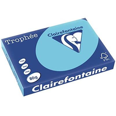 Clairefontaine Trophée 1889C, 500 Fogli di Carta Colorata Formato, Blu Clairefontaine Trophée 1889C, 500 Fogli di Carta Colorata Formato, Blu