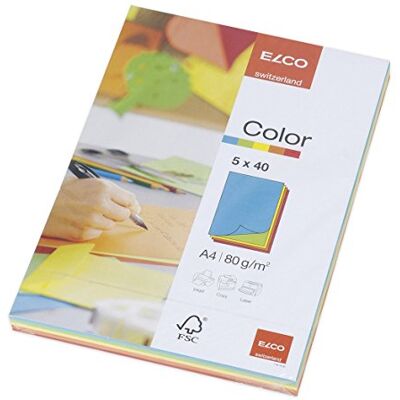 ELCO Carta colorata formata A4, 80 g/m², 40 fogli per risma, 200 fogli, 5 colori ELCO Carta colorata formata A4, 80 g/m², 40 fogli per risma, 200 fogli, 5 colori