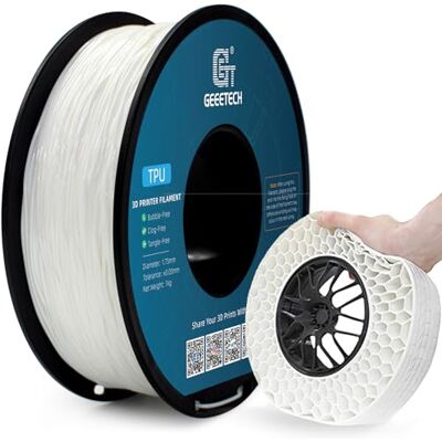 GEEETECH Filamento TPU 95A 1,75 mm +/- 0,03 mm per stampante 3D, 1 kg 1 bobina Bianco GEEETECH Filamento TPU 95A 1,75 mm +/- 0,03 mm per stampante 3D, 1 kg 1 bobina Bianco