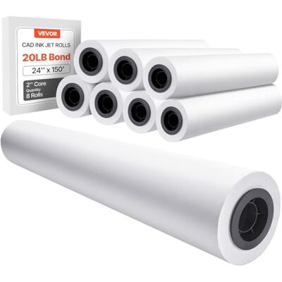 VEVOR Rotoli Carta Plotter, Rotolo per Stampe Compatibile con Plotter da 9,07 kg Ideali per Disegni CAD Piani Tecnici Mappe GIS Progetti Architettonici Carta, 8 Pezzi Lunghezza 45,7 m VEVOR Rotoli Carta Plotter, Rotolo per Stampe Compatibile con Plotter da 9,07 kg Ideali per Disegni CAD Piani Tecnici Mappe GIS Progetti Architettonici Carta, 8 Pezzi Lunghezza 45,7 m