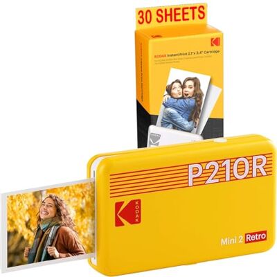 Kodak Mini stampante P210 Retro 2 + cartuccia e carta per 30 foto, stampante collegata Bluetooth, foto formato CB 5,3 x 8,6 cm, batteria al litio, sublimazione termica 4Pass Kodak Mini stampante P210 Retro 2 + cartuccia e carta per 30 foto, stampante collegata Bluetooth, foto formato CB 5,3 x 8,6 cm, batteria al litio, sublimazione termica 4Pass