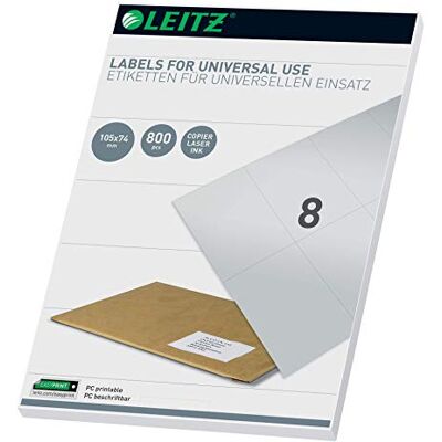 Leitz Etichette universali scrivibili per PC, 105 x 74 mm, colore: Bianco Leitz Etichette universali scrivibili per PC, 105 x 74 mm, colore: Bianco