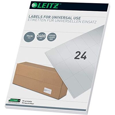 Leitz Etichette universali scrivibili per PC, 70 x 36 mm, colore: Bianco Leitz Etichette universali scrivibili per PC, 70 x 36 mm, colore: Bianco