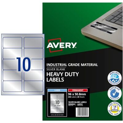 Avery L6012-20- Set di Etichette per Identificare Cavi ElettriciArgento, 96x50,8, 200 Pezzi Avery L6012-20- Set di Etichette per Identificare Cavi ElettriciArgento, 96x50,8, 200 Pezzi