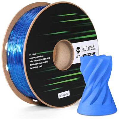 sainsmart Filamento TPU 1,75 mm, filamento per stampante 3D flessibile blu trasparente GT-3 per stampa ad alta velocità 500 mm/s, resistente ai raggi UV, elevata fluidità, bobina da 1 kg sainsmart Filamento TPU 1,75 mm, filamento per stampante 3D flessibile blu trasparente GT-3 per stampa ad alta velocità 500 mm/s, resistente ai raggi UV, elevata fluidità, bobina da 1 kg