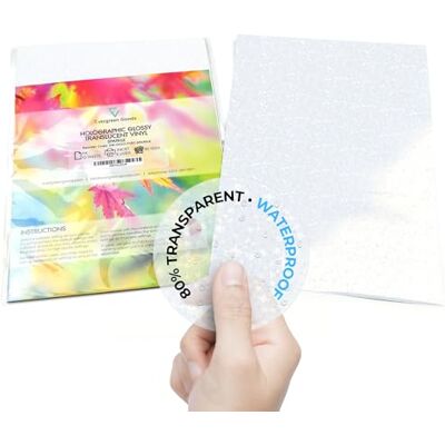EVG Vinile autoadesivo trasparente lucido di qualità, stampabile a getto d'inchiostro, per creare i tuoi adesivi, retro adesivo, in PVC trasparente, stampa non impermeabile (olografico, EVG Vinile autoadesivo trasparente lucido di qualità, stampabile a getto d'inchiostro, per creare i tuoi adesivi, retro adesivo, in PVC trasparente, stampa non impermeabile (olografico,