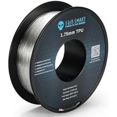 sainsmart Clear Flexible TPU 3D Printing Filament, 1.75 mm, 0.8 kg, Dimensional Accuracy +/- 0.05 mm sainsmart Clear Flexible TPU 3D Printing Filament, 1.75 mm, 0.8 kg, Dimensional Accuracy +/- 0.05 mm