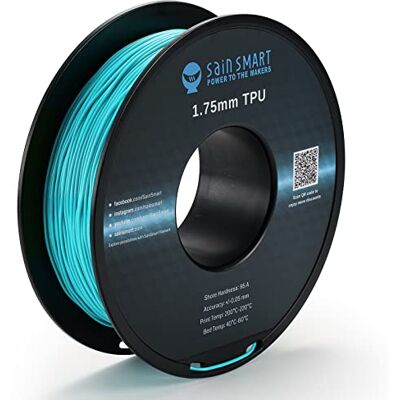 sainsmart Filamento flessibile in TPU per stampa in 3D, 1,75 mm, 0,8 kg, precisione dimensionale +/- 0,05 mm, colore: ciano neon sainsmart Filamento flessibile in TPU per stampa in 3D, 1,75 mm, 0,8 kg, precisione dimensionale +/- 0,05 mm, colore: ciano neon