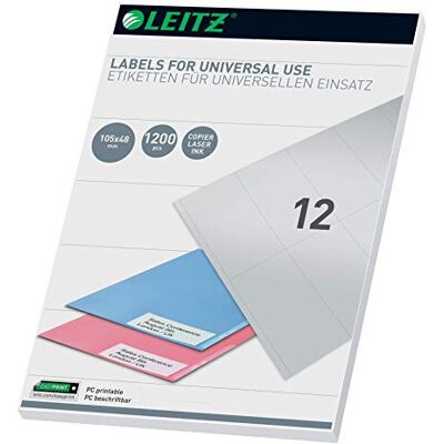 Leitz Etichette universali scrivibili per PC, 105 x 48 mm, colore: Bianco Leitz Etichette universali scrivibili per PC, 105 x 48 mm, colore: Bianco