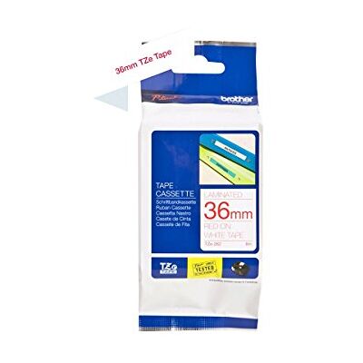 Brother , Nastro Laminato, 36 mm x 8 metri Colore Rosso su Sfondo Bianco. Per etichettatrici serie P-Touch Brother , Nastro Laminato, 36 mm x 8 metri Colore Rosso su Sfondo Bianco. Per etichettatrici serie P-Touch