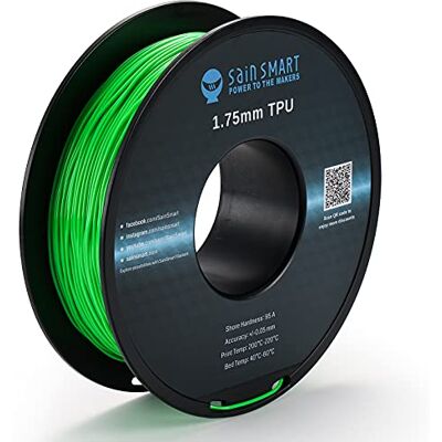 sainsmart Filamento flessibile in TPU per stampa in 3D, 1,75 mm, 0,8 kg, precisione dimensionale +/- 0,05 mm, colore: verde neon sainsmart Filamento flessibile in TPU per stampa in 3D, 1,75 mm, 0,8 kg, precisione dimensionale +/- 0,05 mm, colore: verde neon