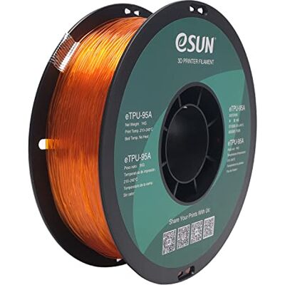 eSUN Filamento TPU Flessibile 1.75mm, Filamento per Stampante 3D TPU-95A, Precisione Dimensionale +/- 0.05mm, Bobina da 1kg (2.2 libbre) Filamento per Stampa 3D per Stampanti 3D, Arancia Trasparente eSUN Filamento TPU Flessibile 1.75mm, Filamento per Stampante 3D TPU-95A, Precisione Dimensionale +/- 0.05mm, Bobina da 1kg (2.2 libbre) Filamento per Stampa 3D per Stampanti 3D, Arancia Trasparente