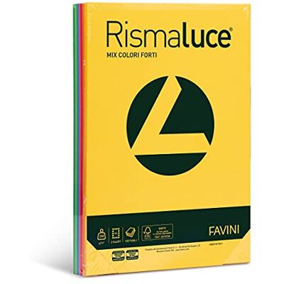 Favini A67X114 Rismaluce Mix Risma da 125 Cartoncini da 200gr assortiti in 8 colori intensi formato A4 (21x29,7 cm) Made in Italy Favini A67X114 Rismaluce Mix Risma da 125 Cartoncini da 200gr assortiti in 8 colori intensi formato A4 (21x29,7 cm) Made in Italy