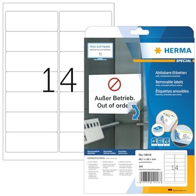 HERMA Etichette Staccabili, 99,1 x 38,1 mm, Etichette Adesive A4 per Stampante, 14 Etichette per Foglio, Bianco HERMA Etichette Staccabili, 99,1 x 38,1 mm, Etichette Adesive A4 per Stampante, 14 Etichette per Foglio, Bianco
