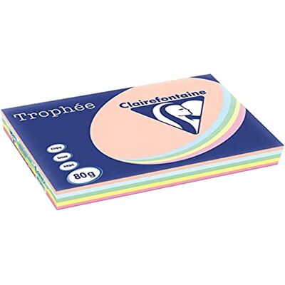 Clairefontaine Trofeo Risma da 5 x 100 F carta colore 80 g A3 pastello rosa/canarino/verde/blu/Salmone Clairefontaine Trofeo Risma da 5 x 100 F carta colore 80 g A3 pastello rosa/canarino/verde/blu/Salmone