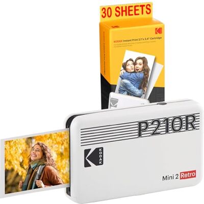 Kodak Mini stampante P210 Retro 2 + cartuccia e carta per 30 foto, stampante collegata Bluetooth, foto formato CB 5,3 x 8,6 cm, batteria al litio, sublimazione termica 4Pass Kodak Mini stampante P210 Retro 2 + cartuccia e carta per 30 foto, stampante collegata Bluetooth, foto formato CB 5,3 x 8,6 cm, batteria al litio, sublimazione termica 4Pass