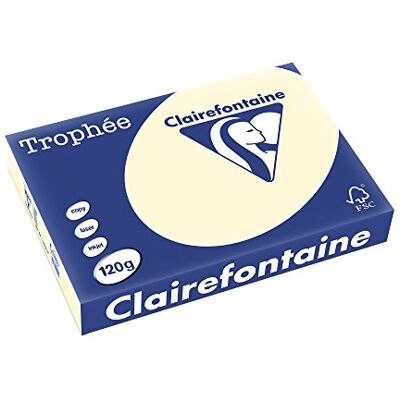 Clairefontaine Trophée 1242C 250 Fogli di Carta Colorata Formato A4, 120 g per m2, Colore Avorio Clairefontaine Trophée 1242C 250 Fogli di Carta Colorata Formato A4, 120 g per m2, Colore Avorio