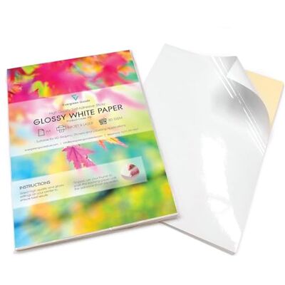 EVG 100 fogli di carta autoadesiva bianca lucida A4, carta da stampa personalizzabile per stampanti inkjet e laser, fogli adesivi per progetti di artigianato ed etichettatura EVG 100 fogli di carta autoadesiva bianca lucida A4, carta da stampa personalizzabile per stampanti inkjet e laser, fogli adesivi per progetti di artigianato ed etichettatura