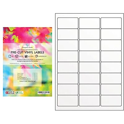 EVG Evergreen Goods™ Etichette adesive pretagliate formato A4, impermeabili, colore bianco opaco, 3 x 8 (24 per foglio), 240 etichette in totale, 10 fogli, stampabili a getto d'inchiostro e laser, EVG Evergreen Goods™ Etichette adesive pretagliate formato A4, impermeabili, colore bianco opaco, 3 x 8 (24 per foglio), 240 etichette in totale, 10 fogli, stampabili a getto d'inchiostro e laser,