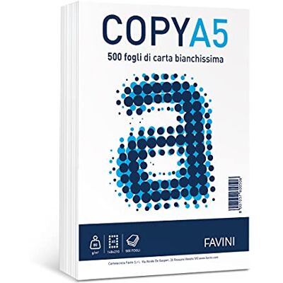 Favini A620505 Copy A5 Scatola da 12 Risme di carta BIANCA da 500 fogli Formato A5 (14,8x21 cm) Made in Italy Favini A620505 Copy A5 Scatola da 12 Risme di carta BIANCA da 500 fogli Formato A5 (14,8x21 cm) Made in Italy