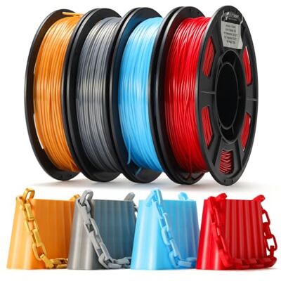 sainsmart Silk TPU Filament Bundle, filamento flessibile per stampante 3D in TPU 95A, 1,75 mm, superficie lucida in seta, confezione da 4 x 250 g, oro, argento scuro, blu, rosso sainsmart Silk TPU Filament Bundle, filamento flessibile per stampante 3D in TPU 95A, 1,75 mm, superficie lucida in seta, confezione da 4 x 250 g, oro, argento scuro, blu, rosso