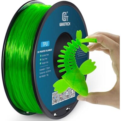 GEEETECH Filamento TPU 95A 1,75 mm 1kg bobina per stampante 3D, Verde trasparente GEEETECH Filamento TPU 95A 1,75 mm 1kg bobina per stampante 3D, Verde trasparente