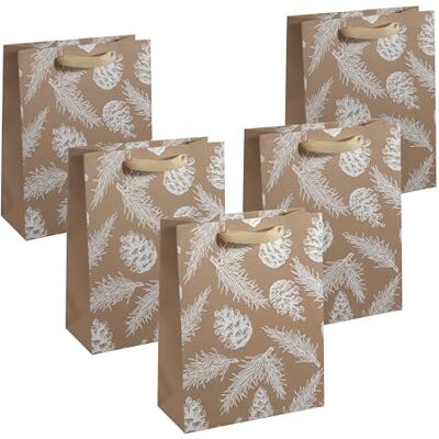 Sigel Borsa regalo natalizia 26 x 33 cm 5 pezzi GT120, marrone/bianco, carta marrone, fondo rinforzato, manici in nastro coordinati Sigel Borsa regalo natalizia 26 x 33 cm 5 pezzi GT120, marrone/bianco, carta marrone, fondo rinforzato, manici in nastro coordinati