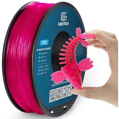 GEEETECH Filamento TPU 95A 1,75 mm 1kg bobina per stampante 3D, Rosa Trasparente GEEETECH Filamento TPU 95A 1,75 mm 1kg bobina per stampante 3D, Rosa Trasparente