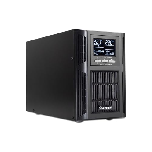 Vultech GS-1KVAS Rev. 2.4 Gruppo di continuità UPS online Serie SERVER 1000VA 1000Watt, Display LCD, Onda sinusoidale Pura, 2x Bipasso/Schuko + 1 IEC13 + USB, Funzione Overload, AVR, Cortocircuito