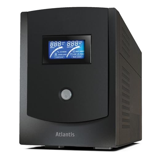 Atlantis A03-HP3002 Gruppo di Continuità Onda Sinusoidale Pura 3000VA 1500W Line Interactive, display LCD, porta USB, 5 uscite IEC, 2 batterie 12V-10Ah, protezione porta lan RJ45