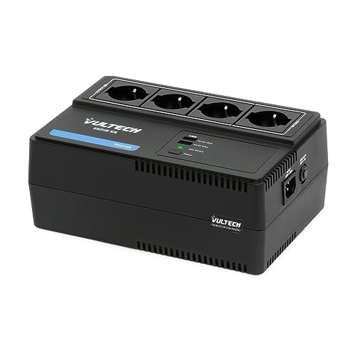 Vultech UPS700VA-XS UPS Ciabatta Multipresa 700VA/390WA, Gruppo di continuità Tecnologia Line Interactive, AVR protezione per PC e modem, 4 uscite Shuko, 2 USB Caricabatterie Smartphone e Tablet