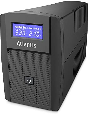 Atlantis A03-HP1003 Gruppo di Continuità Onda Sinusoidale Pura 800VA 480W Line Interactive, display LCD, porta USB-HID, 2 uscite Shuko + cavo alim, 1 batteria 12V-9Ah, protezione RJ45, software gratis