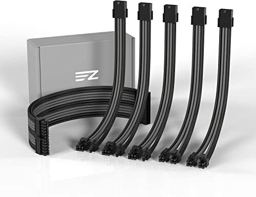 EZDIY-FAB Cavo di Estensione PSU con Sleeved Custom Mod GPU PC Alimentazione Morbido Nylon Intrecciato con kit Pettine 24PIN/3x 8PIN a 6+2Pin/2X 8PIN a 4+4PIN-300MM/11.8in-Nero e Grigio