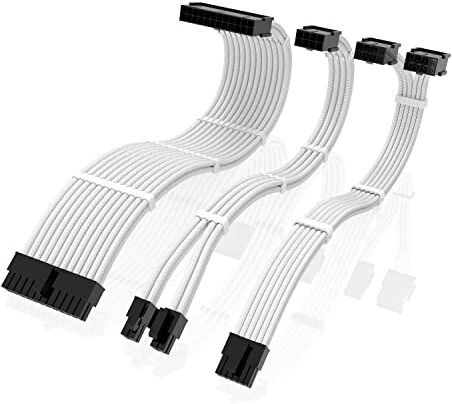 EZDIY-FAB Kit di estensione del cavo PSU, 16AWG cavo a manicotto Custom Mod per Nvidia 30' serie FE GPU Build,Cavo di Prolunga Intrecciato in PET per Alimentazione PC con Pettine 300 mm-Bianco