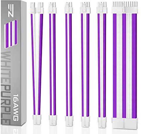 EZDIY-FAB Kit di Estensione del Cavo PSU con Manicotto Cavo Personalizzato di Alimentazione 16 AWG 24-PIN 8-PIN 6-PIN 4+4-PIN con Pettini Bianchi-Connettore Bianco-Cavo Bianco e Viola