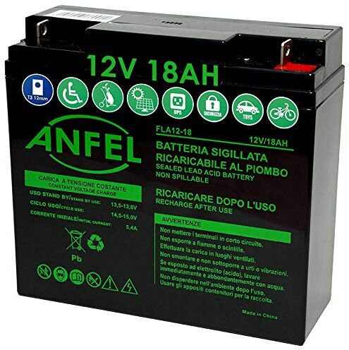 ANFEL Batteria ricaricabile 12V 18Ah batteria al piombo ermetica ricaricabile per UPS gruppi di continuità antifurti allarmi avviamento trattorino rasaerba