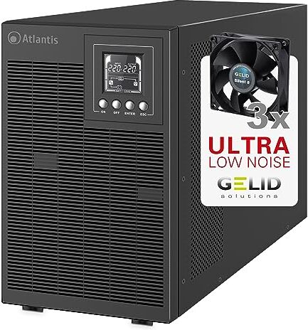 Atlantis A03-OP3002XLN UPS OnLine 75% Più Silenzioso Gruppo di Continuità Server Doppia conversione Onda Sinusoidale Pura 3000VA 2100W, Ventole Low Noise Gelid 31,3 dbA,USB,4 IEC, slot, 6x12V-9Ah