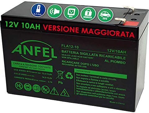 ANFEL Batteria Lead Acid AGM al Piombo Ricaricabile 12V 9Ah 10Ah VRLA Faston F2 Per allarmi antifurti, sistemi di sicurezza, Batterie di ricambio per UPS USV, Solar, Solarpanel