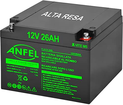 ANFEL Batteria Lead Acid AGM 12V 26Ah Al Piombo Ricaricabile Pila batteria Ermetica Batterie di ricambio per Bici Scooter Trattorino Tosaerba Carrelli Golf Cars Carrozzina Tagliaerba (26 ah S)