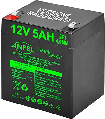 ANFEL Batteria Ermetica al Piombo 5Ah, per UPS, Video Sorveglianza e Sistemi di Allarme, 12 V, Attacco Faston 4.8 mm, Dimensioni 9 x 10 x 7